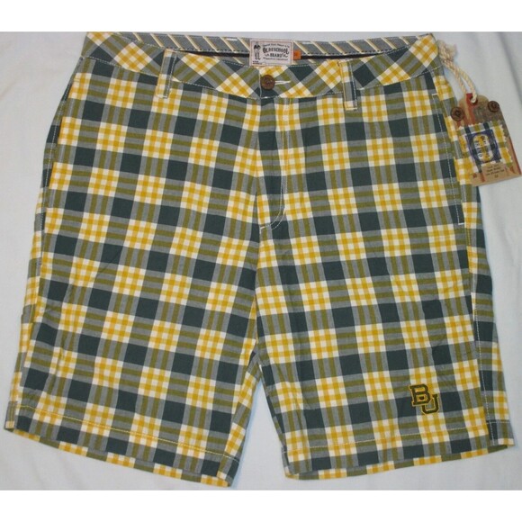 BAYLOR‎ BEARS University GREEN, GOLD & White PLAID SHORTS Olde School size 38 - Picture 1 of 8